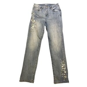 Style & Co Jeans Women's Size 8 Straight Leg Floral Embroidered Light Wash Denim